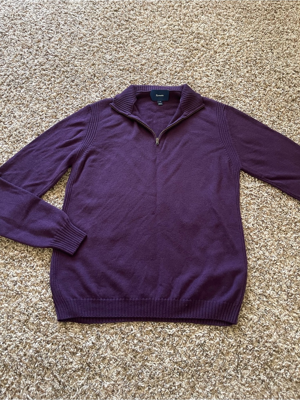 Faconnable Men's 1/4 Zip Sweater Size M Purple 100% Wool Mock Neck Pullover